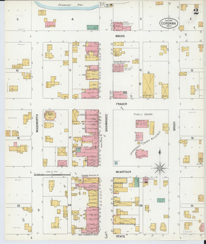 Sanborn Fire Insurance Map from Corunna, Shiawassee County, Michigan (1900), Sheet #0002 - Complete Map Set gallery image, historic Sanborn map, vintage wall art, Michigan Michigan