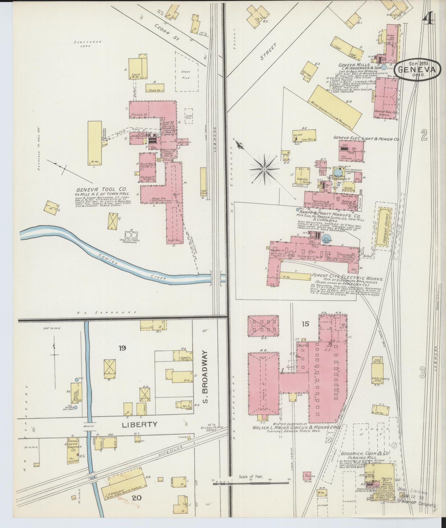 Sanborn Fire Insurance Map from Geneva, Ashtabula County, Ohio (1893), Sheet #0004 - Historic Sanborn Fire Insurance Map Print, vintage old map wall art, antique decor, genealogy gift, Ohio Ohio map