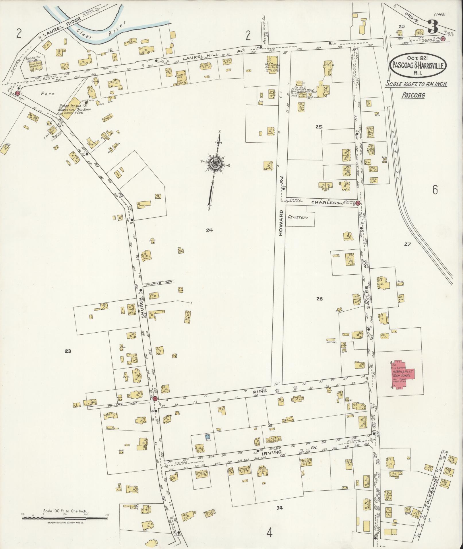 Sanborn Fire Insurance Map from Pascoag, Providence County, Rhode Island (1921), Sheet #0003 - Complete Map Set gallery image, historic Sanborn map, vintage wall art, Rhode Island Rhode Island