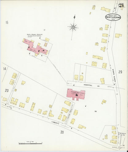 Sanborn Fire Insurance Map from North Adams, Berkshire County, Massachusetts (1908), Sheet #0021 - Historic Sanborn Fire Insurance Map Print, vintage old map wall art, antique decor, genealogy gift, Massachusetts Massachusetts map