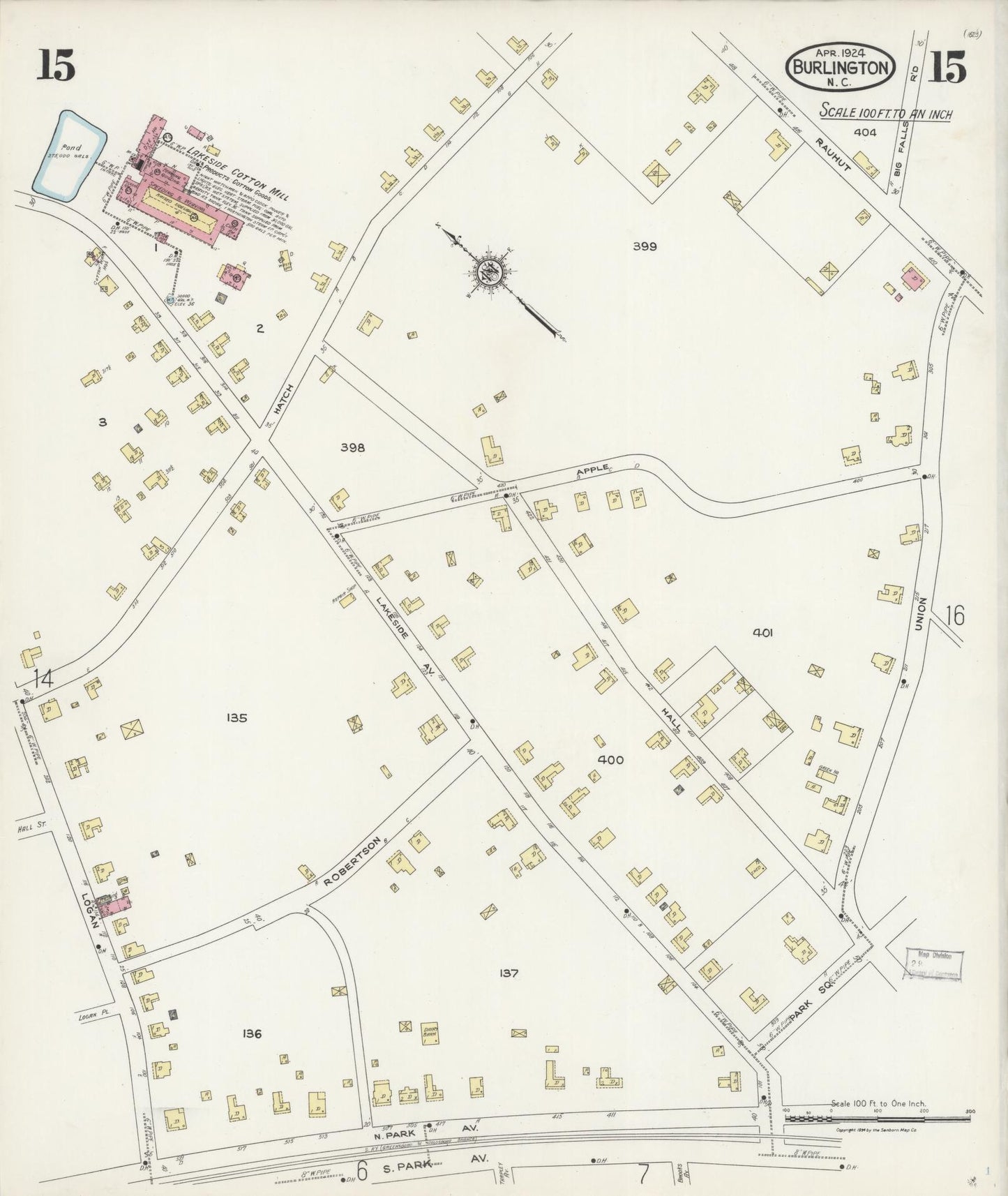 Sanborn Fire Insurance Map from Burlington, Alamance County, North Carolina (1924), Sheet #0015 - Complete Map Set gallery image, historic Sanborn map, vintage wall art, North Carolina North Carolina