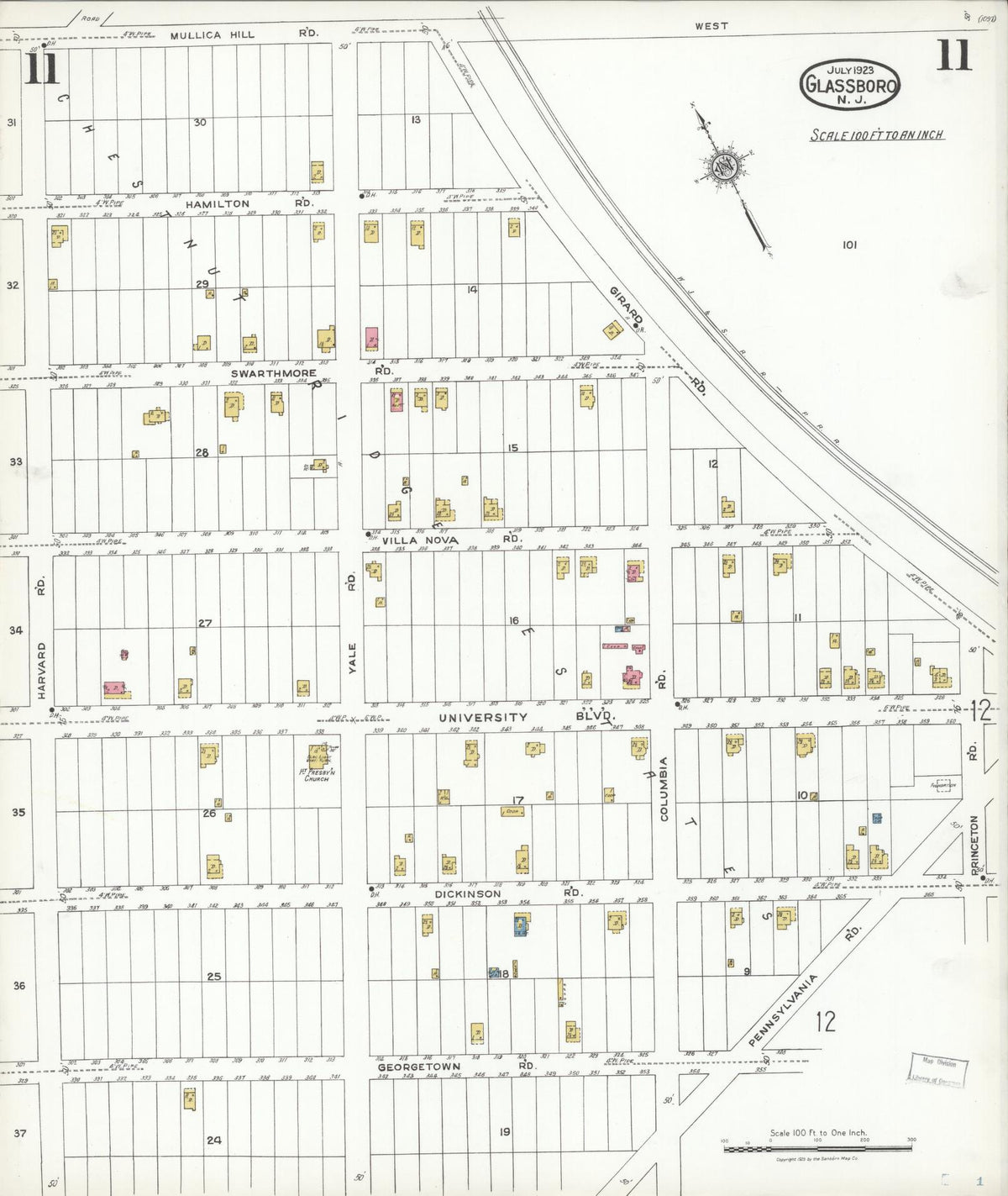 Sanborn Fire Insurance Map from Glassboro, Gloucester County, New Jersey (1923), Sheet #0011 - Complete Map Set gallery image, historic Sanborn map, vintage wall art, New Jersey New Jersey
