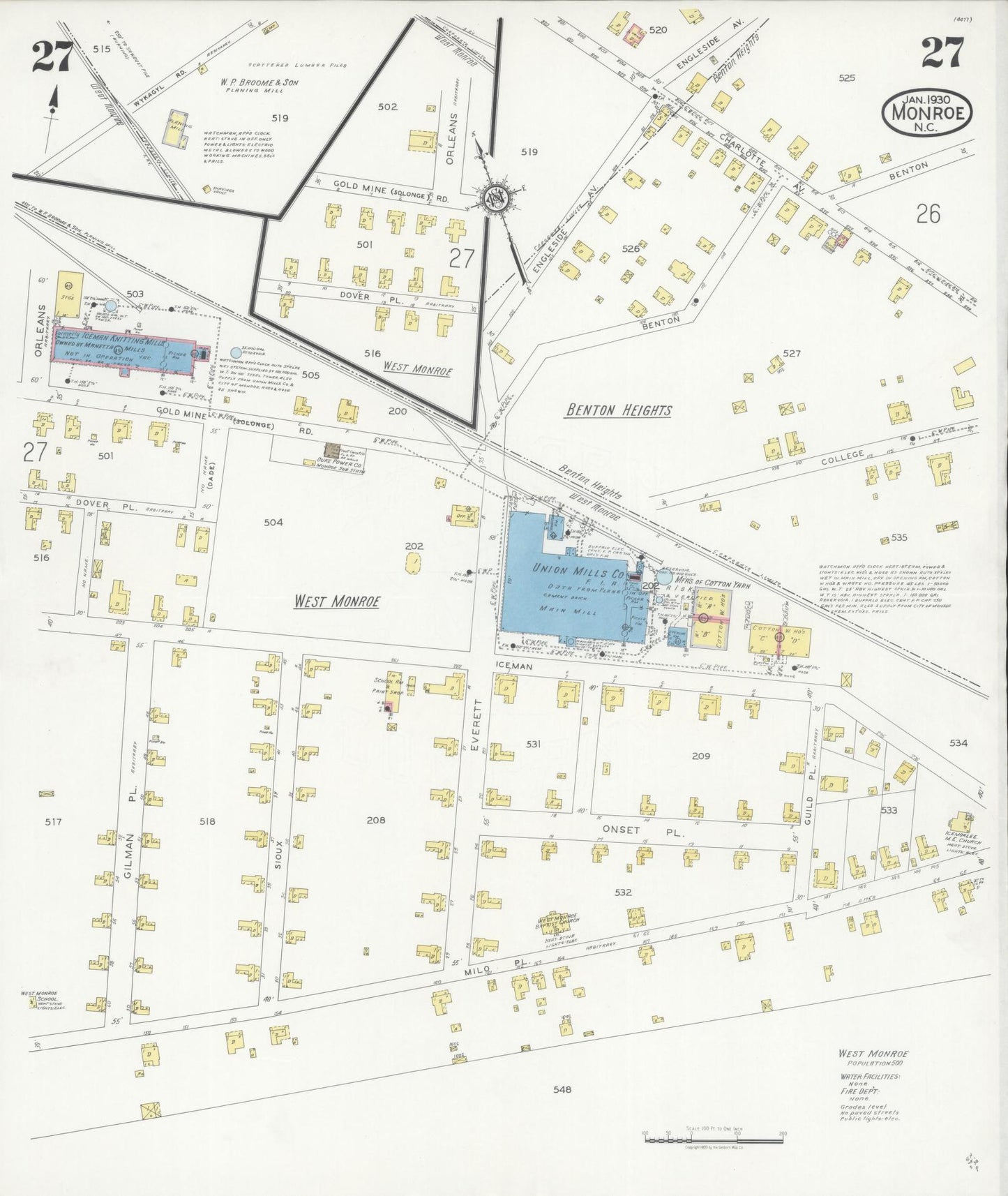 Sanborn Fire Insurance Map from Monroe, Union County, North Carolina (1930), Sheet #0027 - Complete Map Set gallery image, historic Sanborn map, vintage wall art, North Carolina North Carolina