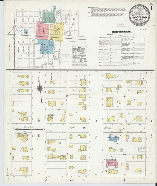 Sanborn Fire Insurance Map from Casselton, Cass County, North Dakota (1910), Sheet #0001 - Complete Map Set gallery image, historic Sanborn map, vintage wall art, North Dakota North Dakota
