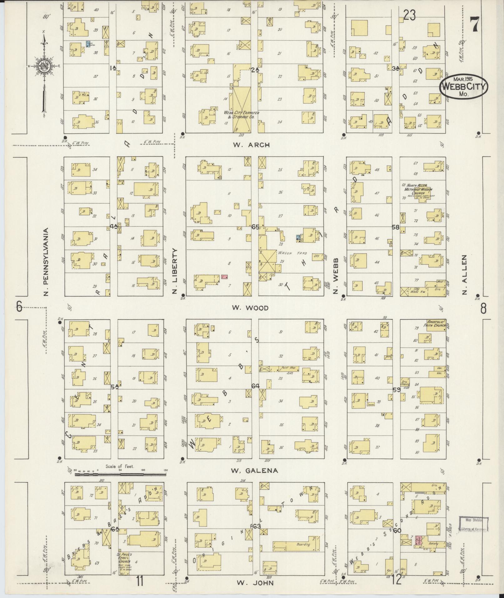 Sanborn Fire Insurance Map from Webb City, Jasper County, Missouri (1915), Sheet #0007 - Complete Map Set gallery image, historic Sanborn map, vintage wall art, Missouri Missouri