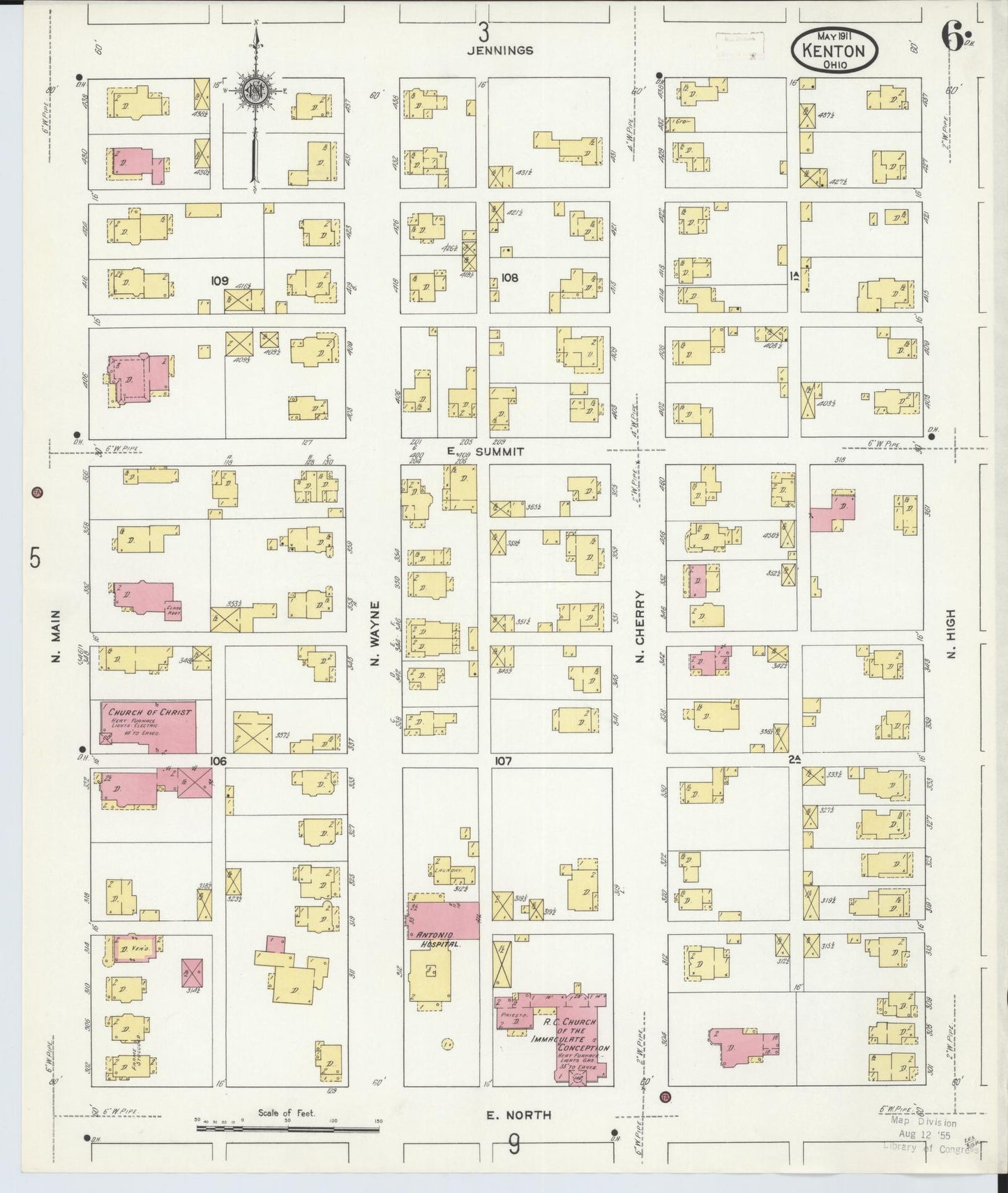Sanborn Fire Insurance Map from Kenton, Hardin County, Ohio (1911), Sheet #0006 - Historic Sanborn Fire Insurance Map Print, vintage old map wall art, antique decor, genealogy gift, Ohio Ohio map