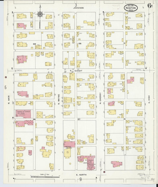 Sanborn Fire Insurance Map from Kenton, Hardin County, Ohio (1911), Sheet #0006 - Historic Sanborn Fire Insurance Map Print, vintage old map wall art, antique decor, genealogy gift, Ohio Ohio map