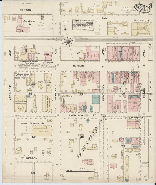 Sanborn Fire Insurance Map from Sedalia, Pettis County, Missouri (1883), Sheet #0003 - Historic Sanborn Fire Insurance Map Print, vintage old map wall art, antique decor, genealogy gift, Missouri Missouri map