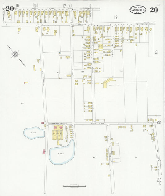Dorchester, Maryland - 1930 - Sanborn Fire Insurance Map, Sheet #0020 - Historic Sanborn Fire Insurance Map Print, Dorchester Maryland 1930 0020 vintage old map wall art