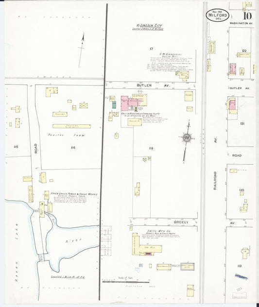Sanborn Fire Insurance Map from Milford, Kent And Sussex Counties, Delaware (1910), Sheet #0010 - Historic Sanborn Fire Insurance Map Print, vintage old map wall art, antique decor, genealogy gift, Delaware Delaware map