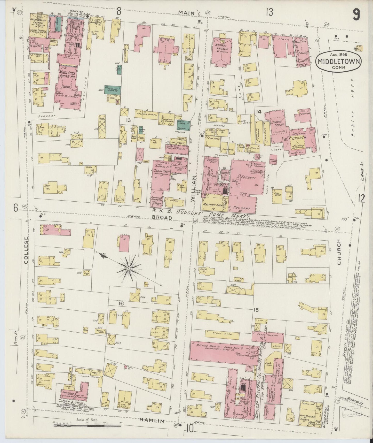 Sanborn Fire Insurance Map from Middletown, Middlesex County, Connecticut (1895), Sheet #0009 - Historic Sanborn Fire Insurance Map Print, vintage old map wall art, antique decor, genealogy gift, Connecticut Connecticut map