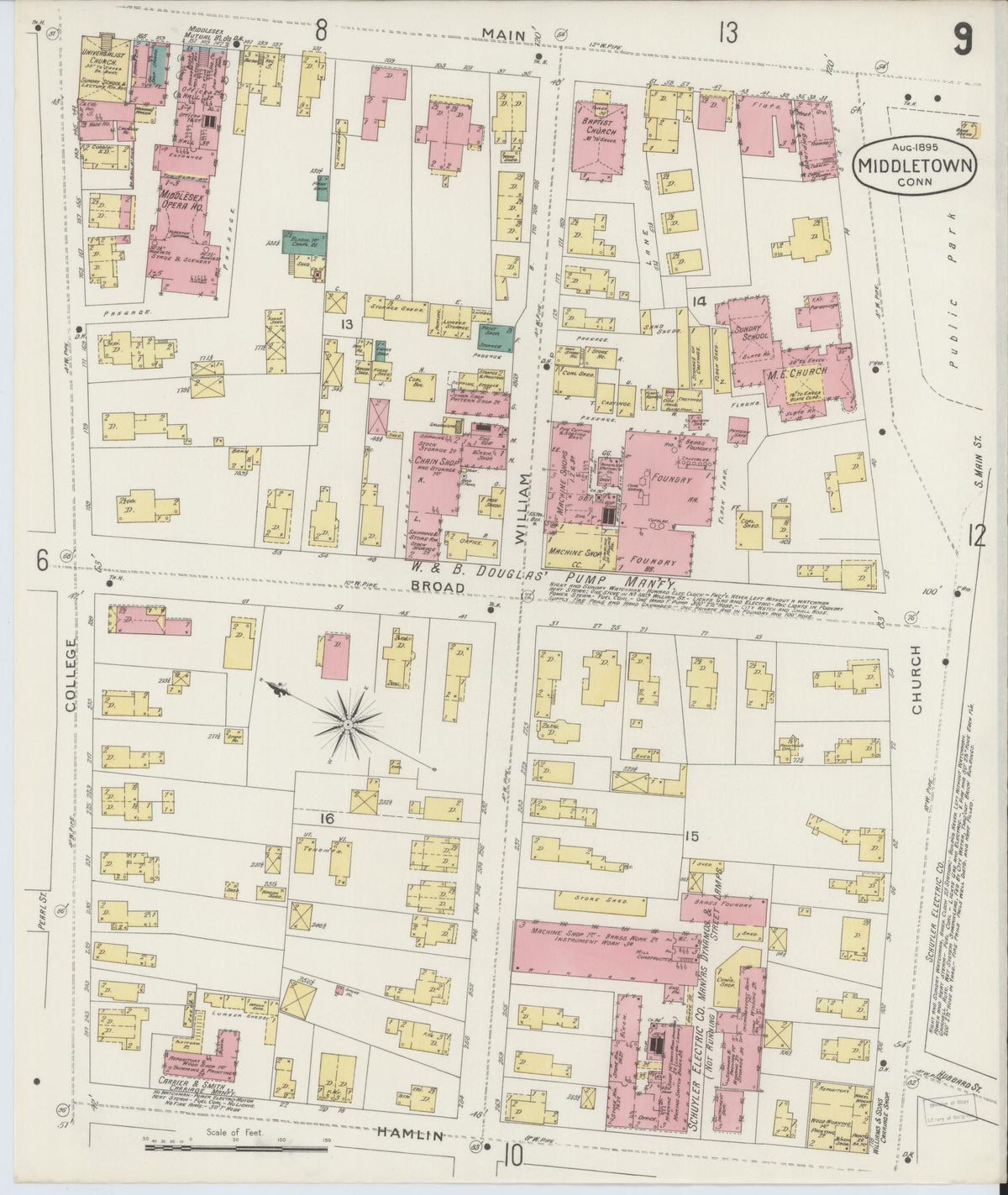 Sanborn Fire Insurance Map from Middletown, Middlesex County, Connecticut (1895), Sheet #0009 - Historic Sanborn Fire Insurance Map Print, vintage old map wall art, antique decor, genealogy gift, Connecticut Connecticut map