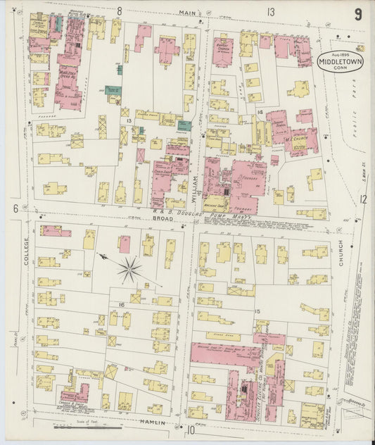 Sanborn Fire Insurance Map from Middletown, Middlesex County, Connecticut (1895), Sheet #0009 - Historic Sanborn Fire Insurance Map Print, vintage old map wall art, antique decor, genealogy gift, Connecticut Connecticut map