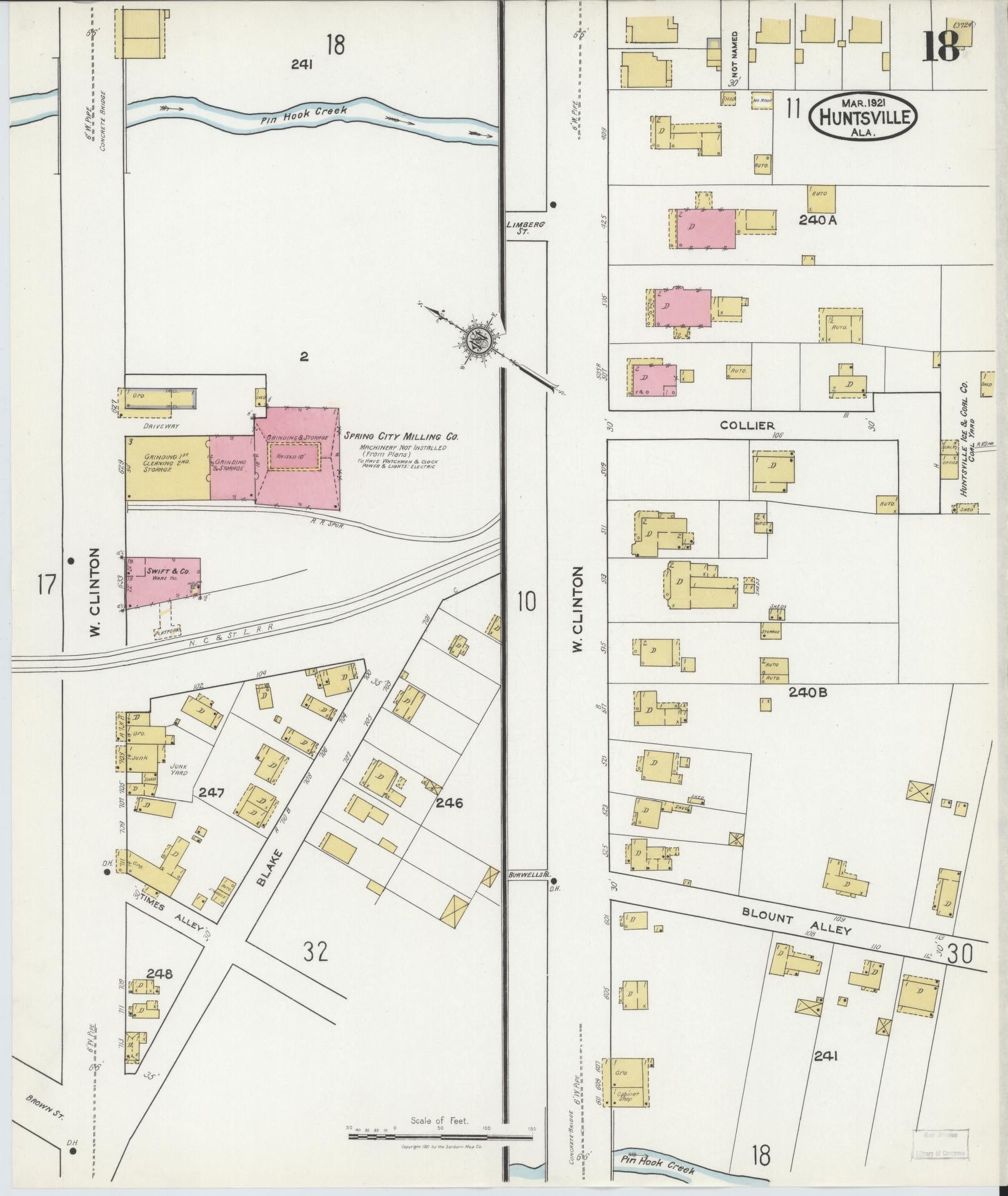 Sanborn Fire Insurance Map from Huntsville, Madison County, Alabama (1921), Sheet #0018 - Historic Sanborn Fire Insurance Map Print, vintage old map wall art, antique decor, genealogy gift, Alabama Alabama map