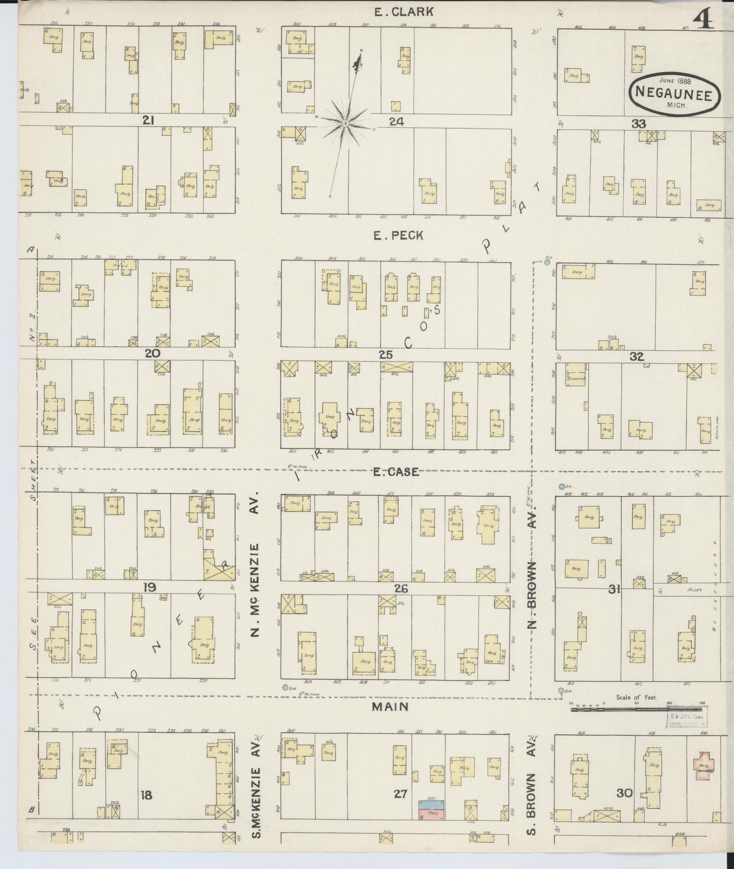 Sanborn Fire Insurance Map from Negaunee, Marquette County, Michigan (1888), Sheet #0004 - Complete Map Set gallery image, historic Sanborn map, vintage wall art, Michigan Michigan
