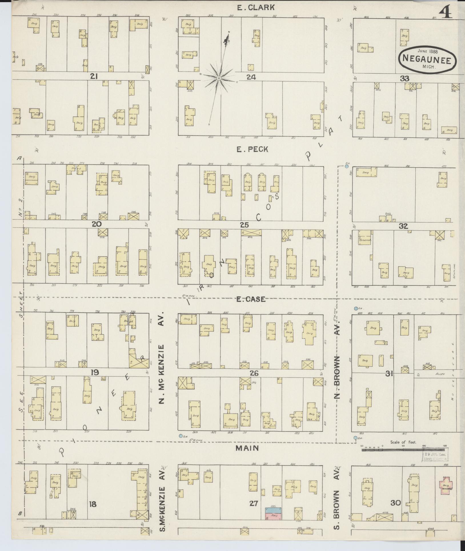 Sanborn Fire Insurance Map from Negaunee, Marquette County, Michigan (1888), Sheet #0004 - Complete Map Set gallery image, historic Sanborn map, vintage wall art, Michigan Michigan