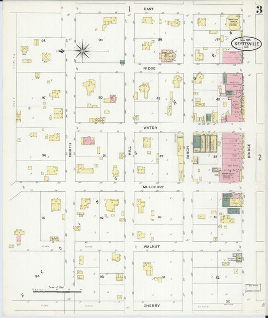 Sanborn Fire Insurance Map from Keytesville, Chariton County, Missouri (1909), Sheet #0003 - Historic Sanborn Fire Insurance Map Print, vintage old map wall art, antique decor, genealogy gift, Missouri Missouri map