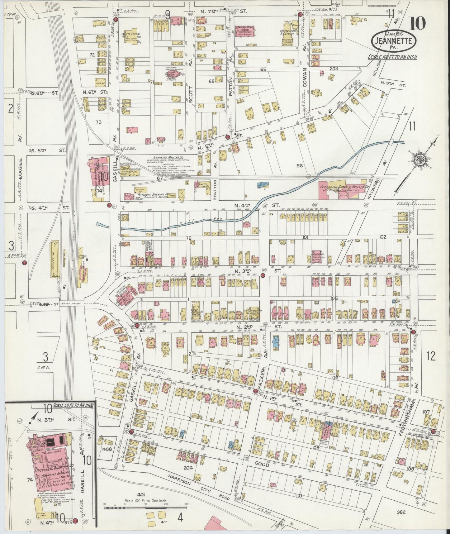 Sanborn Fire Insurance Map from Jeannette, Westmoreland County, Pennsylvania (1916), Sheet #0010 - Complete Map Set gallery image, historic Sanborn map, vintage wall art, Pennsylvania Pennsylvania