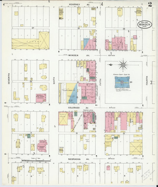 Sanborn Fire Insurance Map from Minden, Kearney County, Nebraska (1909), Sheet #0002 - Historic Sanborn Fire Insurance Map Print, vintage old map wall art, antique decor, genealogy gift, Nebraska Nebraska map