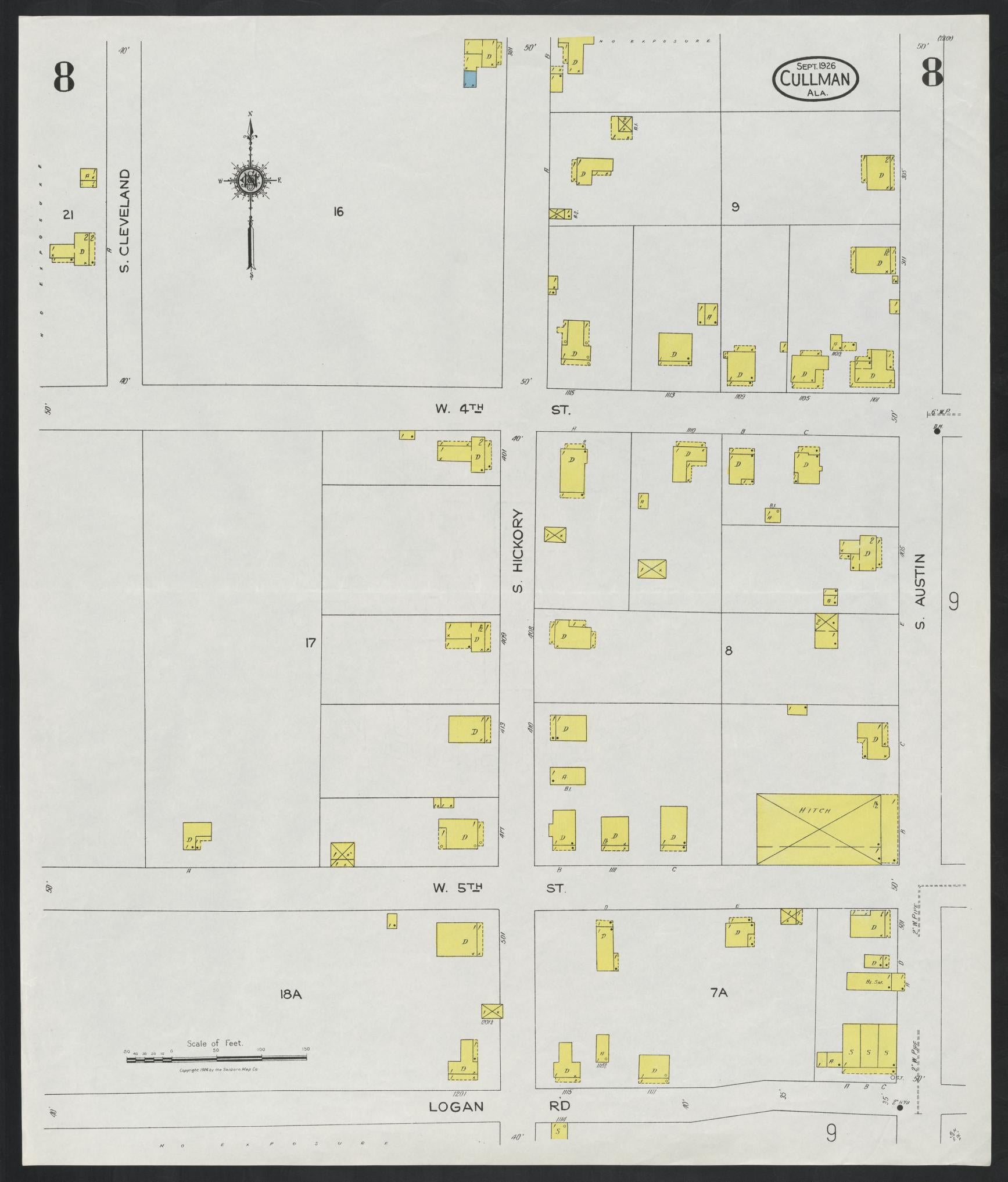 Sanborn Fire Insurance Map from Cullman, Cullman County, Alabama (1926), Sheet #0008 - Complete Map Set gallery image, historic Sanborn map, vintage wall art, Alabama Alabama