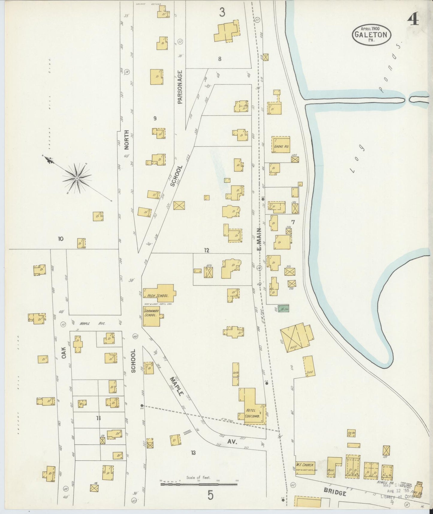 Sanborn Fire Insurance Map from Galeton, Potter County, Pennsylvania (1900), Sheet #0004 - Historic Sanborn Fire Insurance Map Print, vintage old map wall art, antique decor, genealogy gift, Pennsylvania Pennsylvania map