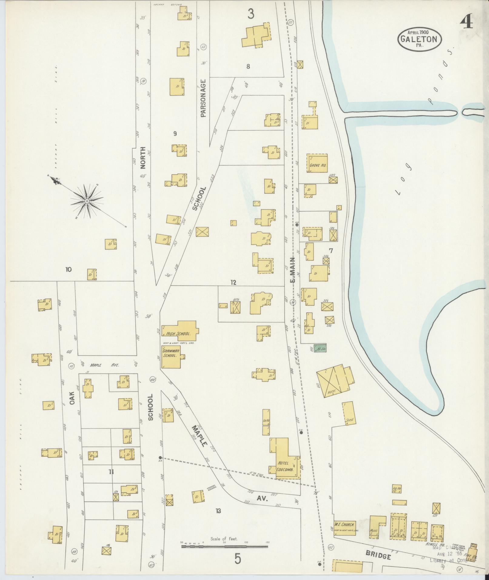 Sanborn Fire Insurance Map from Galeton, Potter County, Pennsylvania (1900), Sheet #0004 - Historic Sanborn Fire Insurance Map Print, vintage old map wall art, antique decor, genealogy gift, Pennsylvania Pennsylvania map
