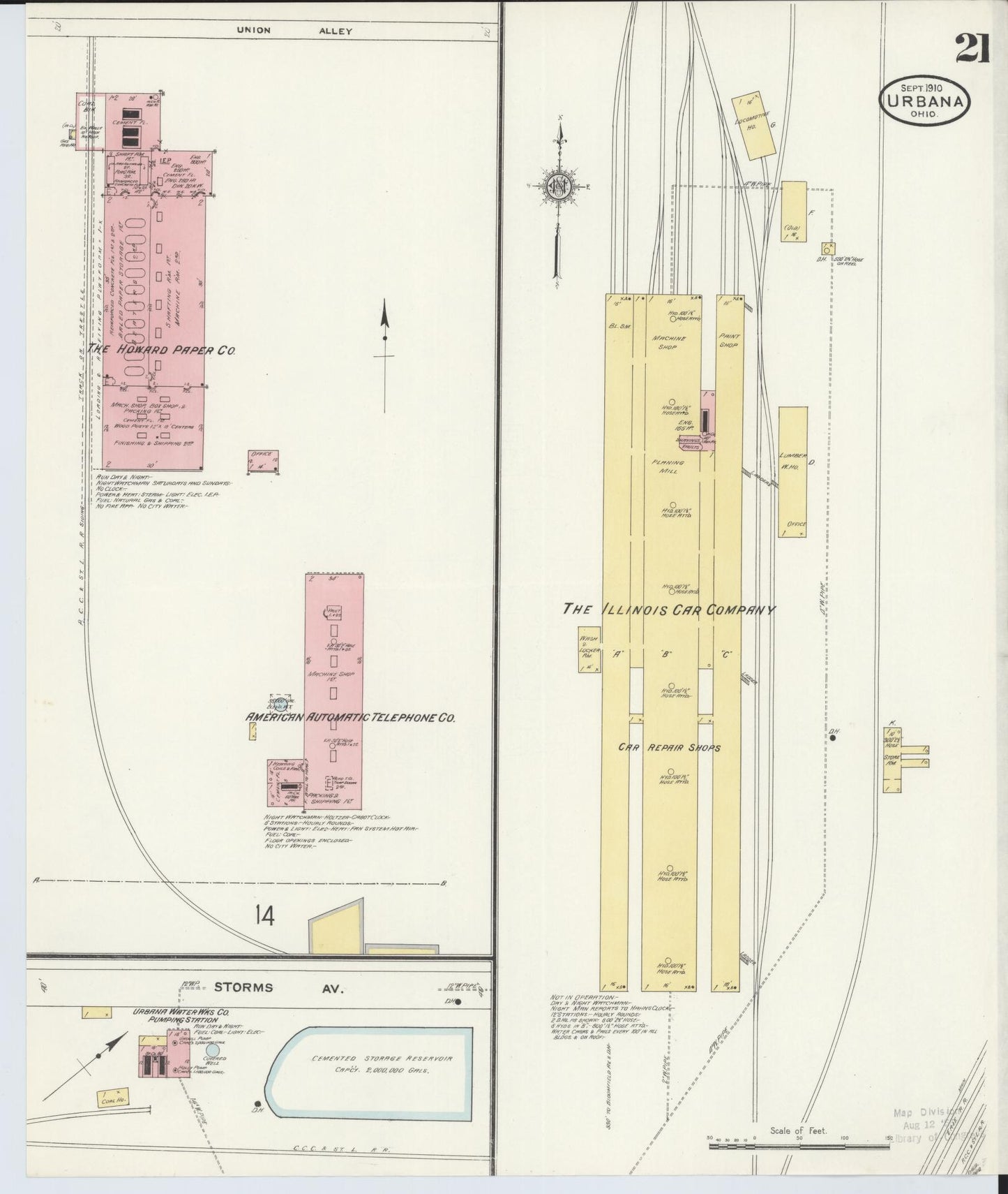 Sanborn Fire Insurance Map from Urbana, Champaign County, Ohio (1910), Sheet #0021 - Historic Sanborn Fire Insurance Map Print, vintage old map wall art, antique decor, genealogy gift, Ohio Ohio map