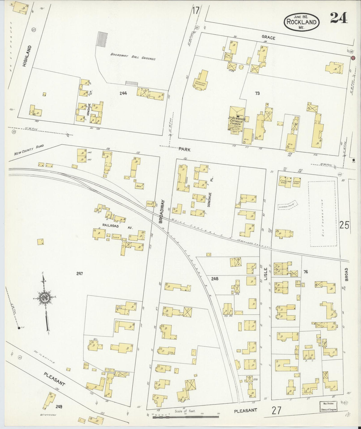 Sanborn Fire Insurance Map from Rockland, Knox County, Maine (1912), Sheet #0024 - Complete Map Set gallery image, historic Sanborn map, vintage wall art, Maine Maine