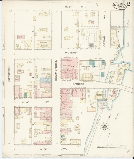 Sanborn Fire Insurance Map from Waterloo, Black Hawk County, Iowa (1885), Sheet #0002 - Historic Sanborn Fire Insurance Map Print, vintage old map wall art