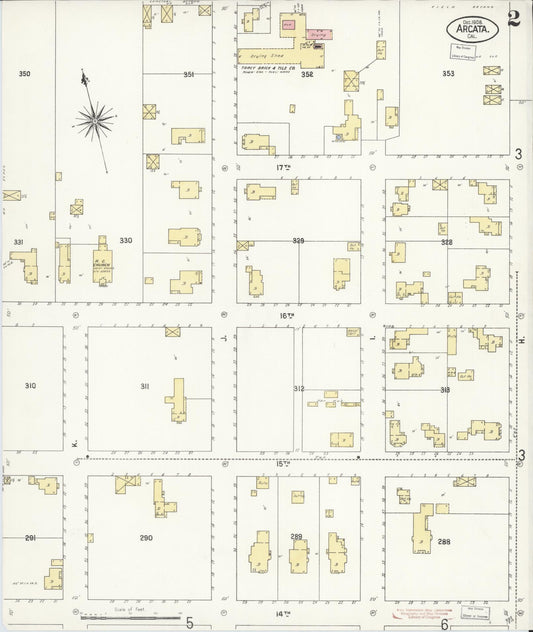 Sanborn Fire Insurance Map from Arcata, Humboldt County, California (1908), Sheet #0002 - Historic Sanborn Fire Insurance Map Print, vintage old map wall art, antique decor, genealogy gift, California California map