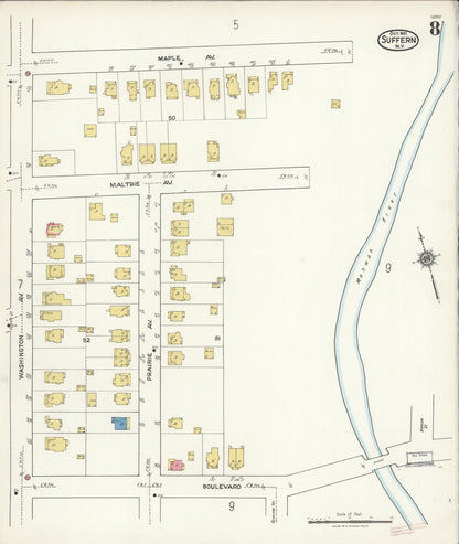 Sanborn Fire Insurance Map from Suffern, Rockland County, New York (1921), Sheet #0008 - Complete Map Set gallery image, historic Sanborn map, vintage wall art, New York New York