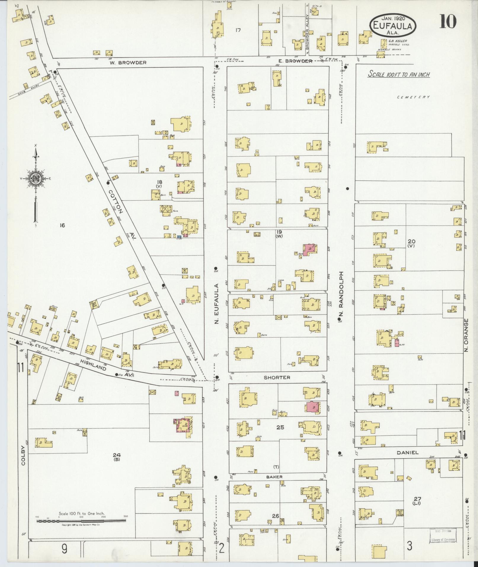 Sanborn Fire Insurance Map from Eufaula, Barbour County, Alabama (1920), Sheet #0010 - Historic Sanborn Fire Insurance Map Print, vintage old map wall art, antique decor, genealogy gift, Alabama Alabama map