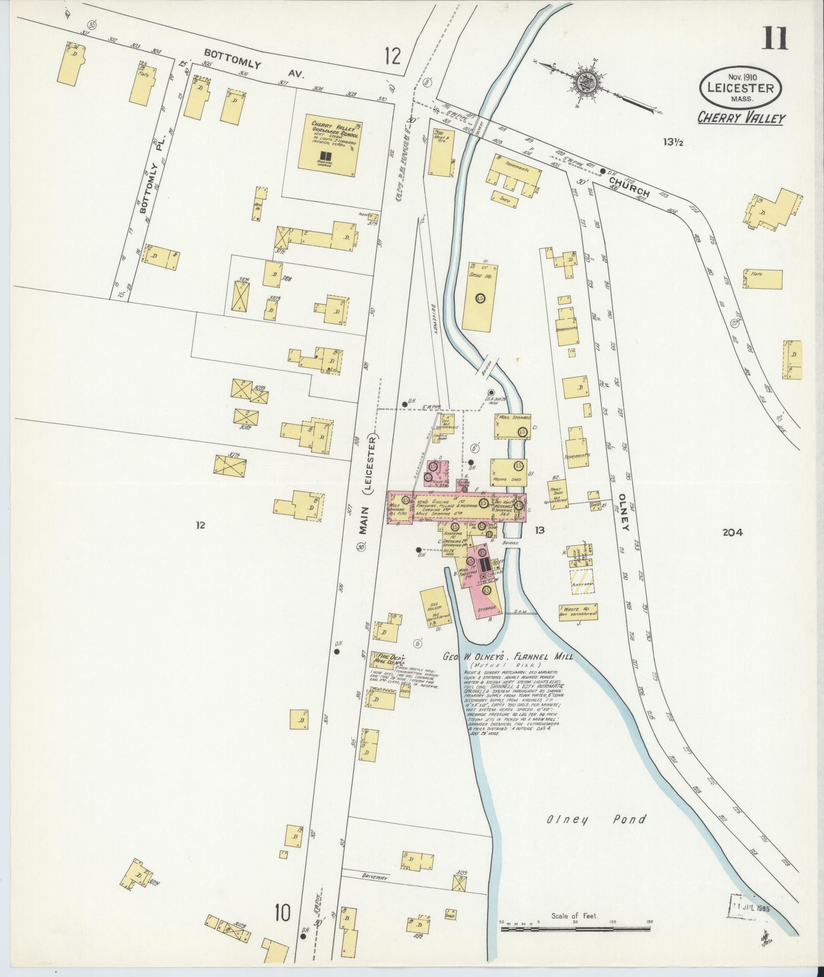 Sanborn Fire Insurance Map from Leicester, Worcester County, Massachusetts (1910), Sheet #0011 - Complete Map Set gallery image, historic Sanborn map, vintage wall art, Massachusetts Massachusetts