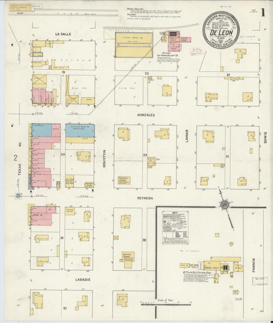 Sanborn Fire Insurance Map from De Leon, Comanche County, Texas (1911), Sheet #0001 - Historic Sanborn Fire Insurance Map Print, vintage old map wall art, antique decor, genealogy gift, Texas Texas map