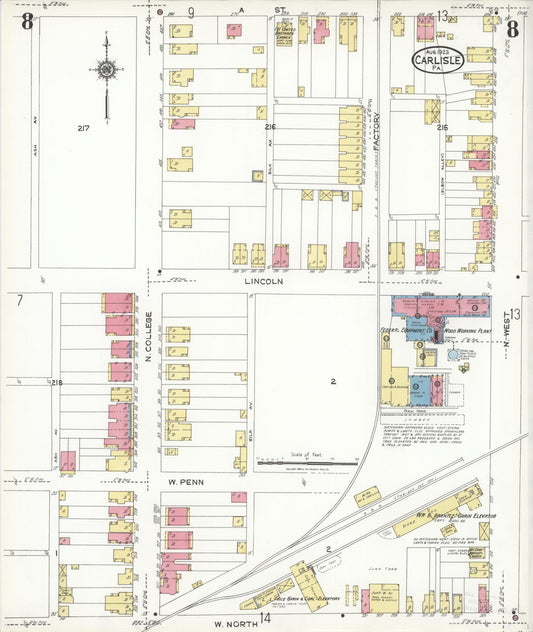 Sanborn Fire Insurance Map from Carlisle, Cumberland County, Pennsylvania (1923), Sheet #0008 - Historic Sanborn Fire Insurance Map Print, vintage old map wall art, antique decor, genealogy gift, Pennsylvania Pennsylvania map