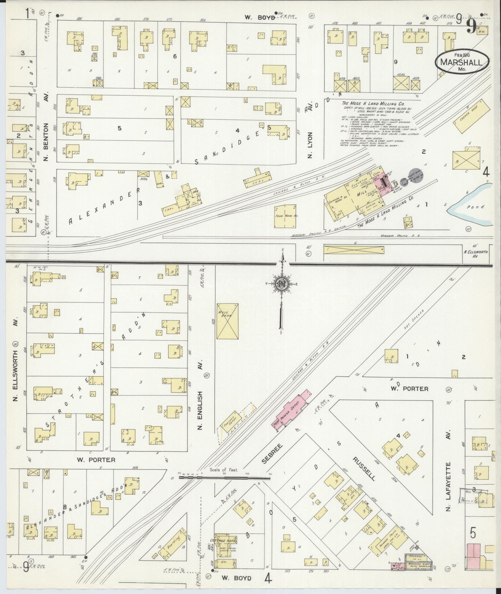 Sanborn Fire Insurance Map from Marshall, Saline County, Missouri (1910), Sheet #0009 - Complete Map Set gallery image, historic Sanborn map, vintage wall art, Missouri Missouri