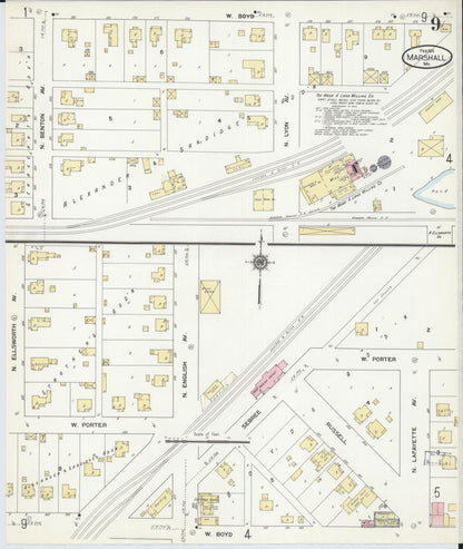 Sanborn Fire Insurance Map from Marshall, Saline County, Missouri (1910), Sheet #0009 - Complete Map Set gallery image, historic Sanborn map, vintage wall art, Missouri Missouri