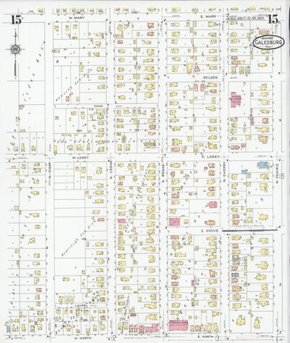 Sanborn Fire Insurance Map from Galesburg, Knox County, Illinois (1927), Sheet #0015 - Complete Map Set gallery image, historic Sanborn map, vintage wall art, Illinois Illinois