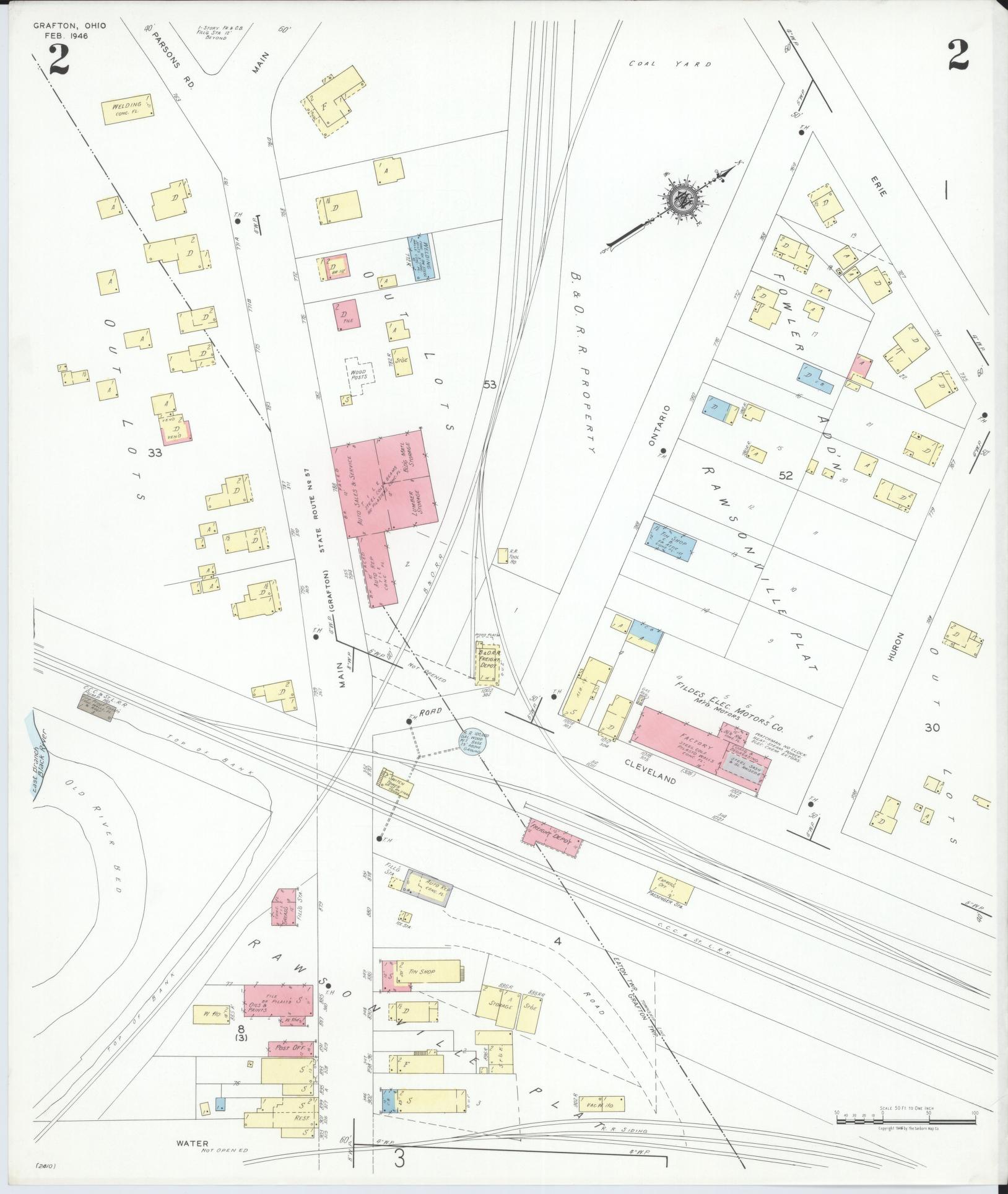 Sanborn Fire Insurance Map from Grafton, Lorain County, Ohio (1946), Sheet #0002 - Historic Sanborn Fire Insurance Map Print, vintage old map wall art, antique decor, genealogy gift, Ohio Ohio map