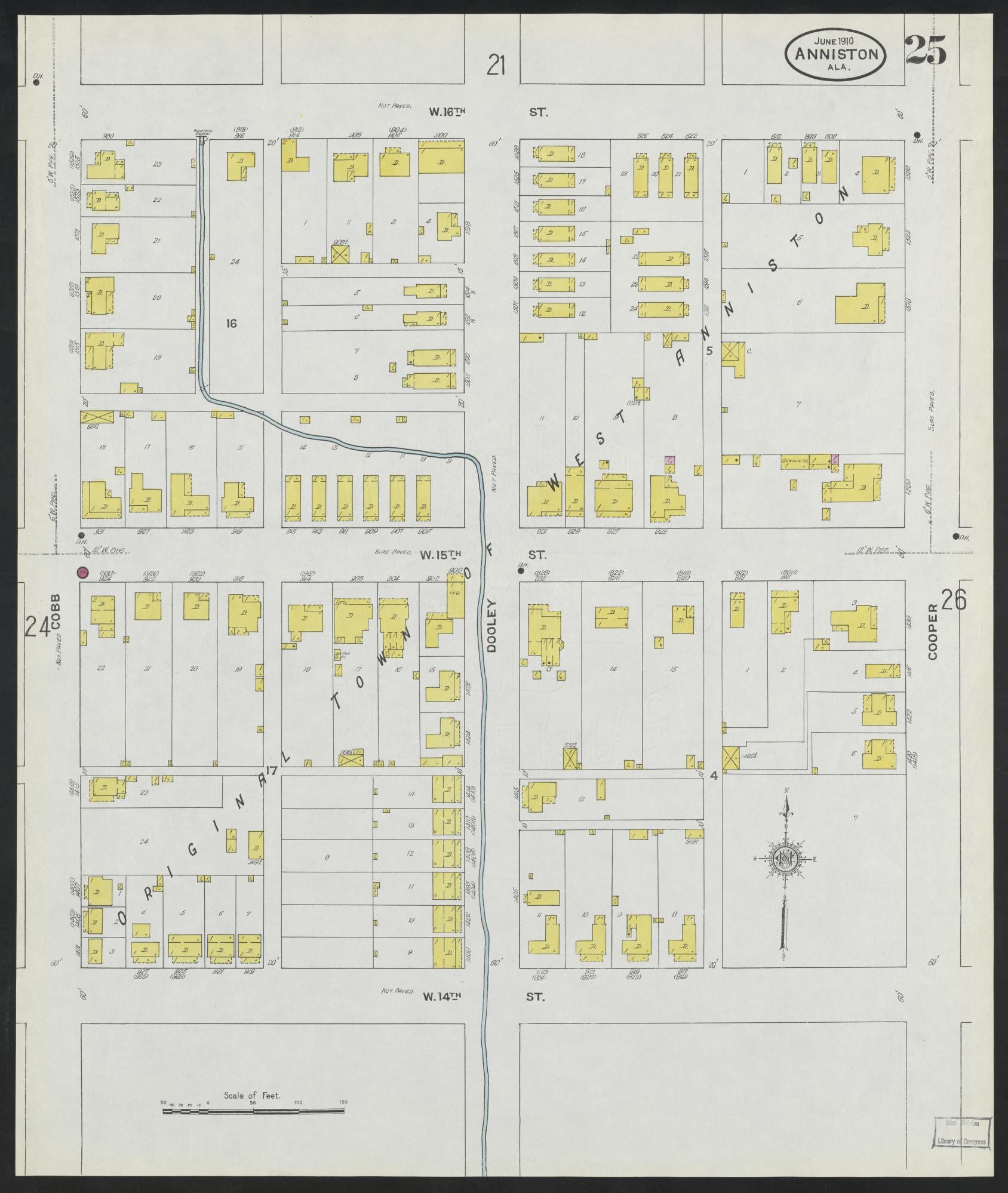 Sanborn Fire Insurance Map from Anniston, Calhoun County, Alabama (1910), Sheet #0025 - Historic Sanborn Fire Insurance Map Print, vintage old map wall art, antique decor, genealogy gift, Alabama Alabama map