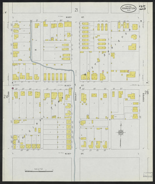 Sanborn Fire Insurance Map from Anniston, Calhoun County, Alabama (1910), Sheet #0025 - Historic Sanborn Fire Insurance Map Print, vintage old map wall art, antique decor, genealogy gift, Alabama Alabama map