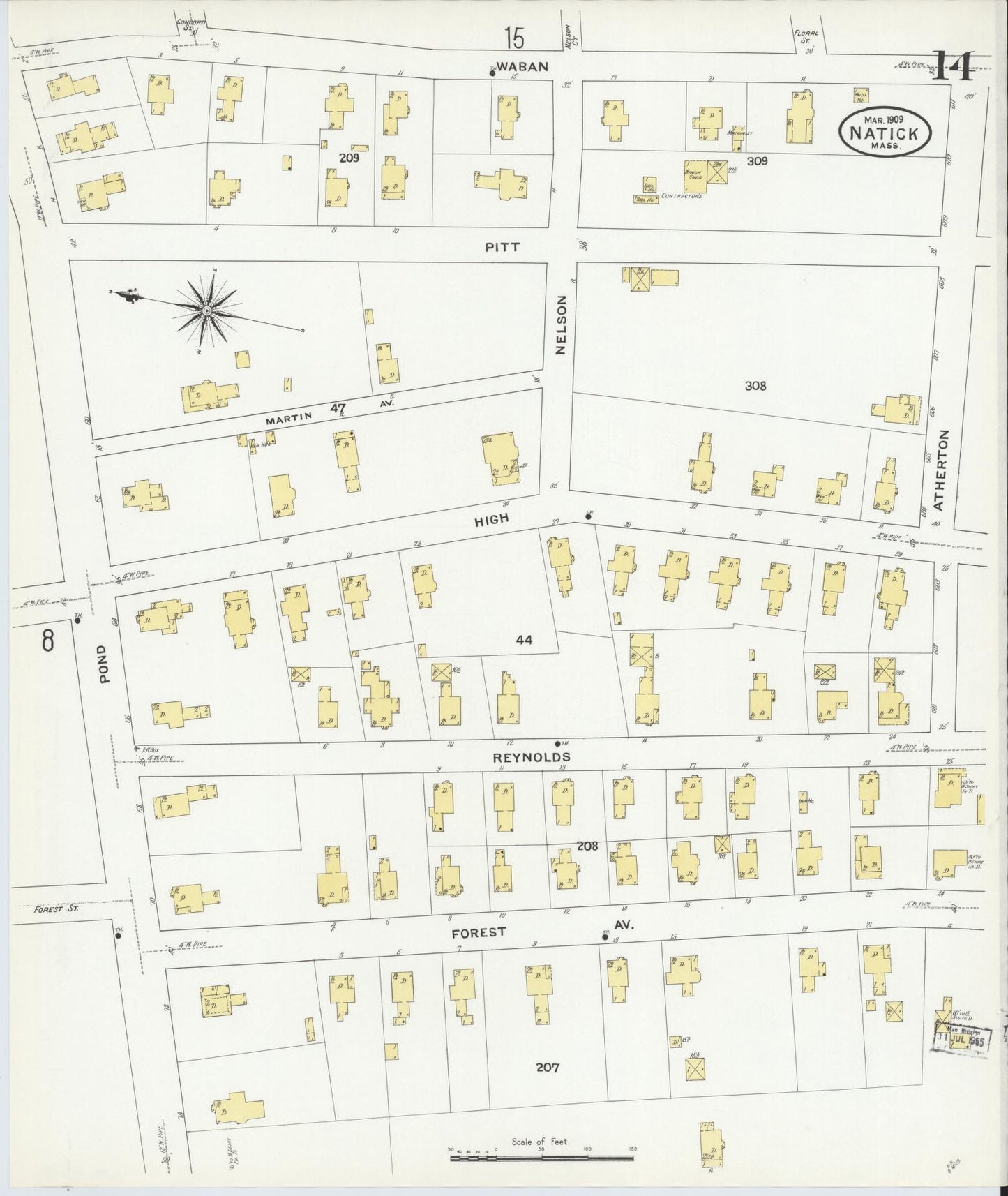 Sanborn Fire Insurance Map from Natick, Middlesex County, Massachusetts (1909), Sheet #0014 - Complete Map Set gallery image, historic Sanborn map, vintage wall art, Massachusetts Massachusetts