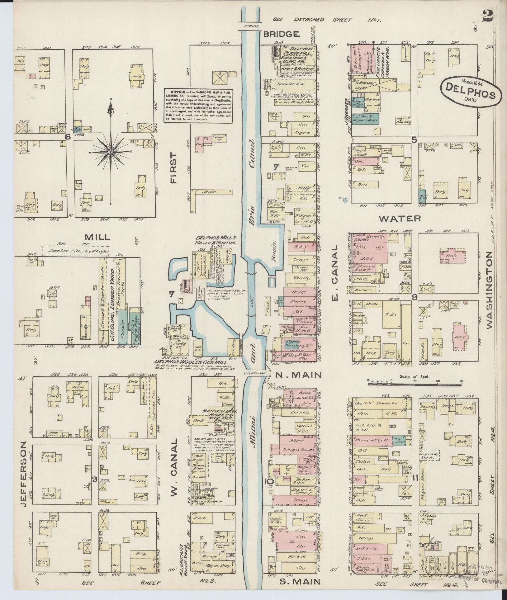 Sanborn Fire Insurance Map from Delphos, Van Wert And Allen Counties, Ohio (1884), Sheet #0002 - Historic Sanborn Fire Insurance Map Print, vintage old map wall art, antique decor, genealogy gift, Ohio Ohio map