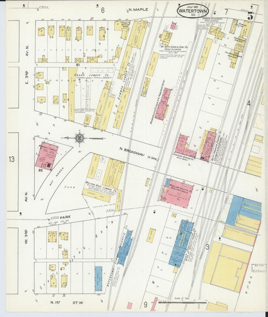 Sanborn Fire Insurance Map from Watertown, Codington County, South Dakota (1915), Sheet #0005 - Historic Sanborn Fire Insurance Map Print, vintage old map wall art, antique decor, genealogy gift, South Dakota South Dakota map
