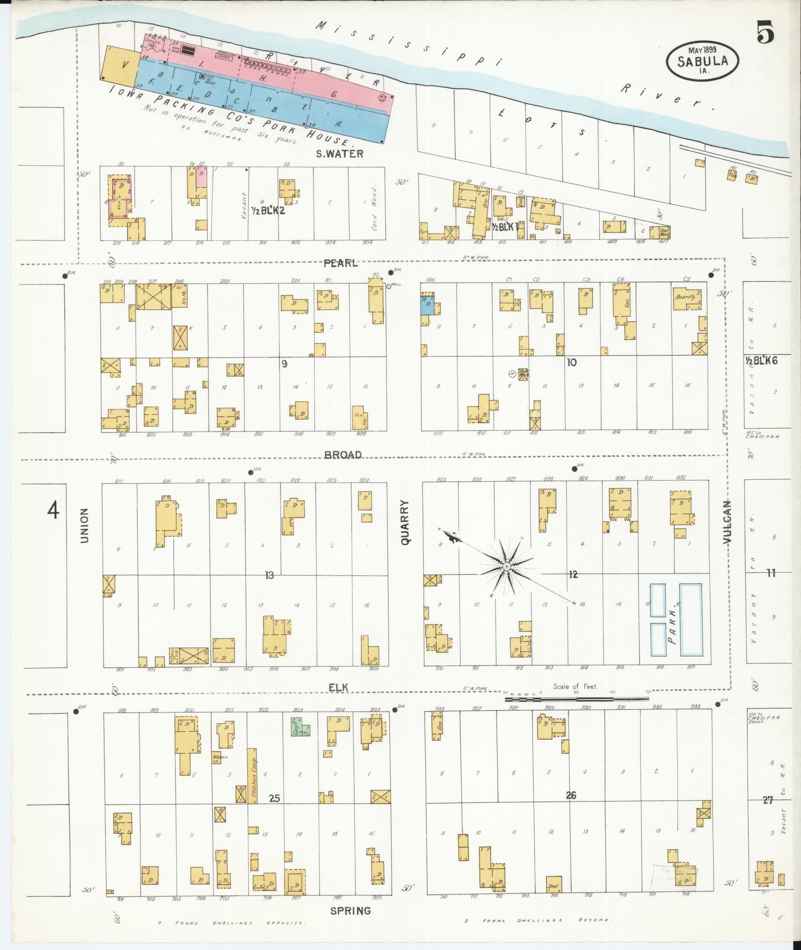 Sanborn Fire Insurance Map from Sabula, Jackson County, Iowa (1899), Sheet #0005 - Historic Sanborn Fire Insurance Map Print, vintage old map wall art