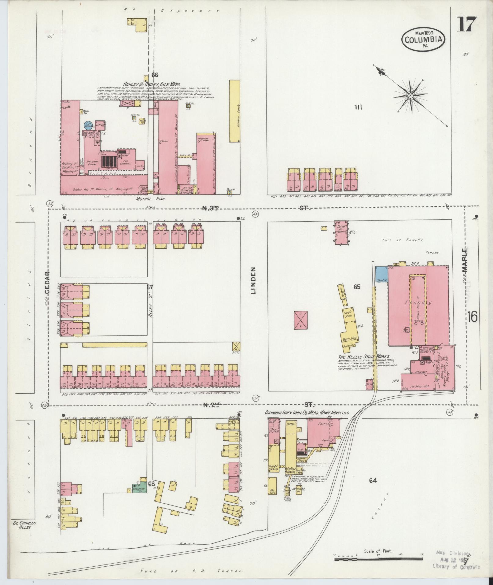 Sanborn Fire Insurance Map from Columbia, Lancaster County, Pennsylvania (1899), Sheet #0017 - Historic Sanborn Fire Insurance Map Print, vintage old map wall art, antique decor, genealogy gift, Pennsylvania Pennsylvania map