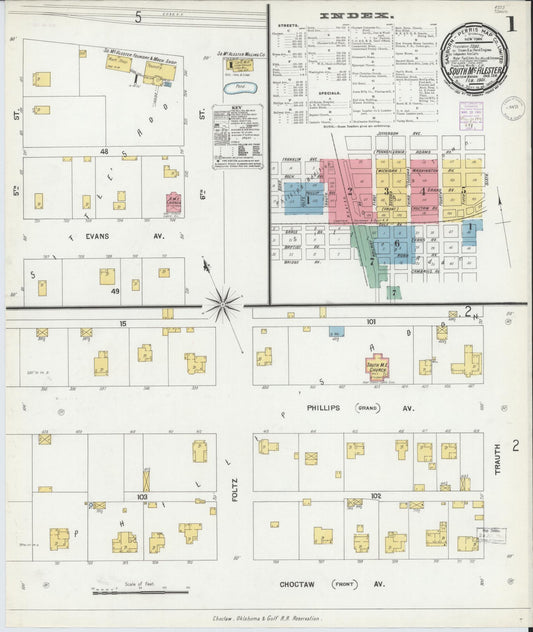 Sanborn Fire Insurance Map from South McAlester, Pittsburg County, Oklahoma (1901), Sheet #0001 - Historic Sanborn Fire Insurance Map Print, vintage old map wall art, antique decor, genealogy gift, Oklahoma Oklahoma map