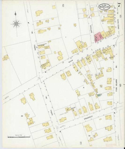 Sanborn Fire Insurance Map from Babylon, Suffolk County, New York (1908), Sheet #0007 - Historic Sanborn Fire Insurance Map Print, vintage old map wall art, antique decor, genealogy gift, New York New York map