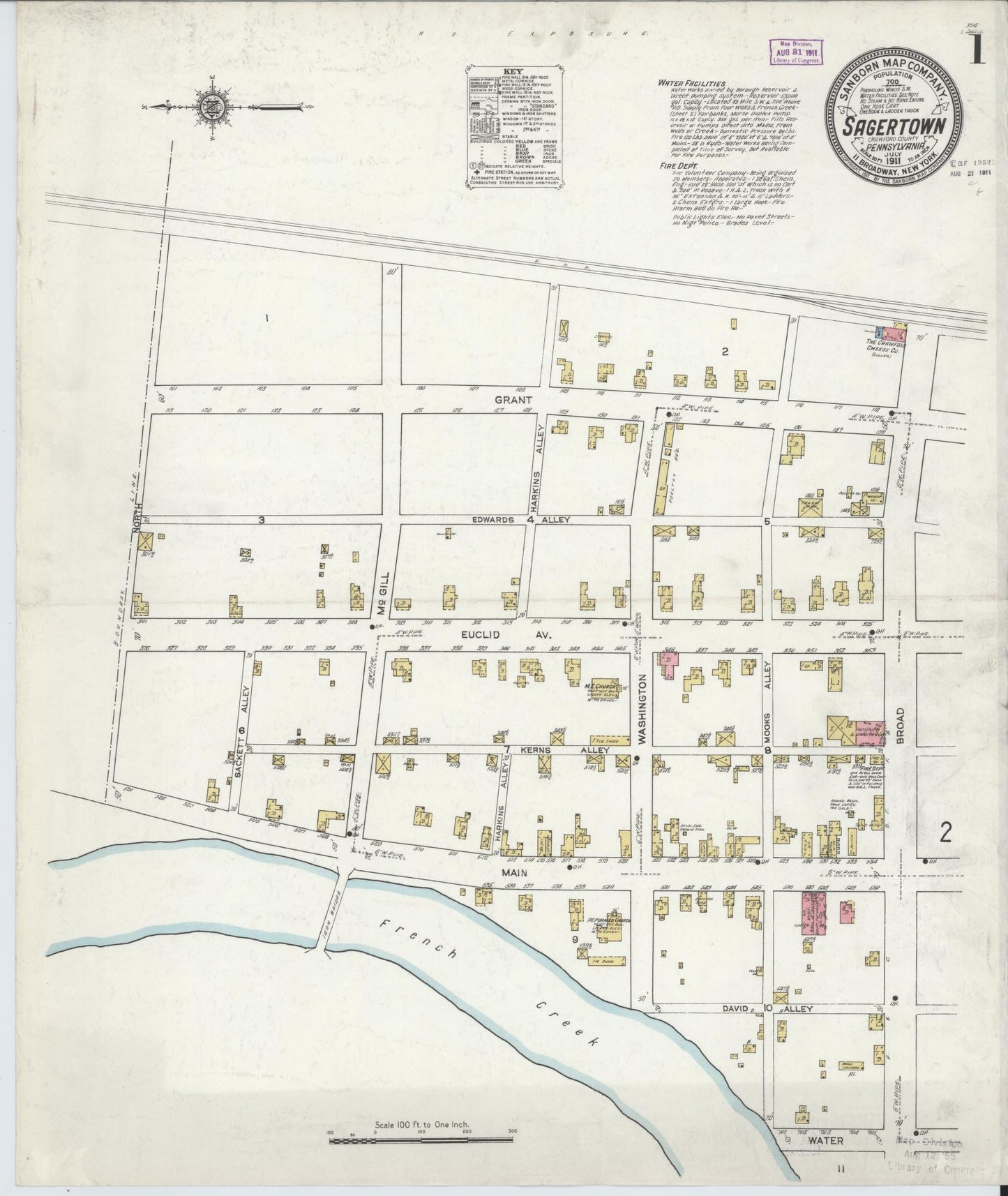 Sanborn Fire Insurance Map from Sagertown, Crawford County, Pennsylvania (1911), Sheet #0001 - Complete Map Set gallery image, historic Sanborn map, vintage wall art, Pennsylvania Pennsylvania
