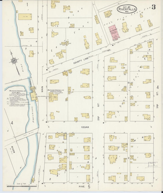 Sanborn Fire Insurance Map from River Falls, St. Croix and Pierce Counties, Wisconsin (1912), Sheet #0003 - Historic Sanborn Fire Insurance Map Print, vintage old map wall art, antique decor, genealogy gift, Wisconsin Wisconsin map